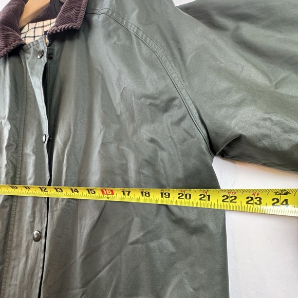 Lands‎ End Womens Waxed Barn Jacket Green Plaid Lined Corduroy Collar Medium - Picture 12 of 15